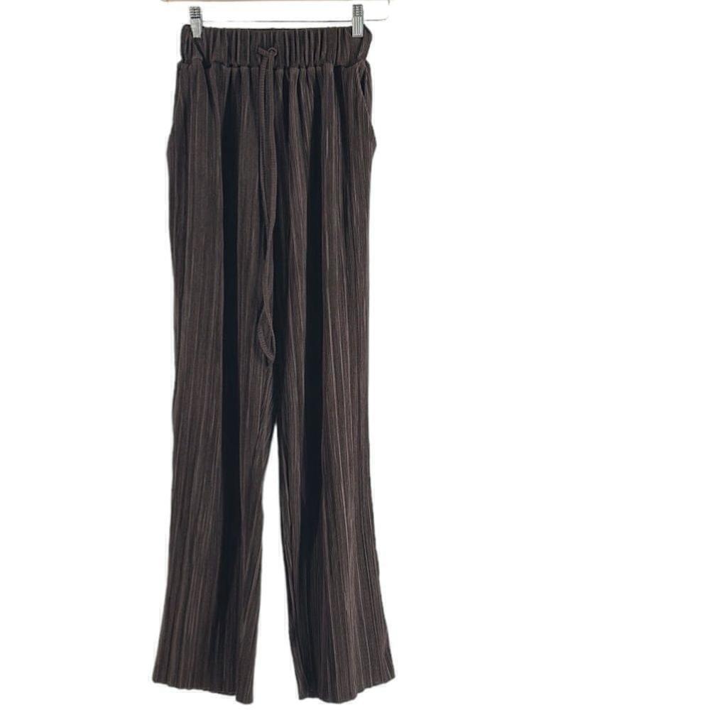 Oak + Fort pleated lounge pants brown pull on wide leg pants sz sm